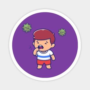 Cute Boy With Fever And Flu Cartoon Magnet